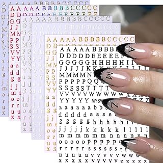 NOOEPC Letter Nail Stickers, English Letter Nail Decals 3D Self-Adhesive Gold Silver Black White Retro English Pattern Ancient Different Fonts Design Manicure Nail Accessories for Women