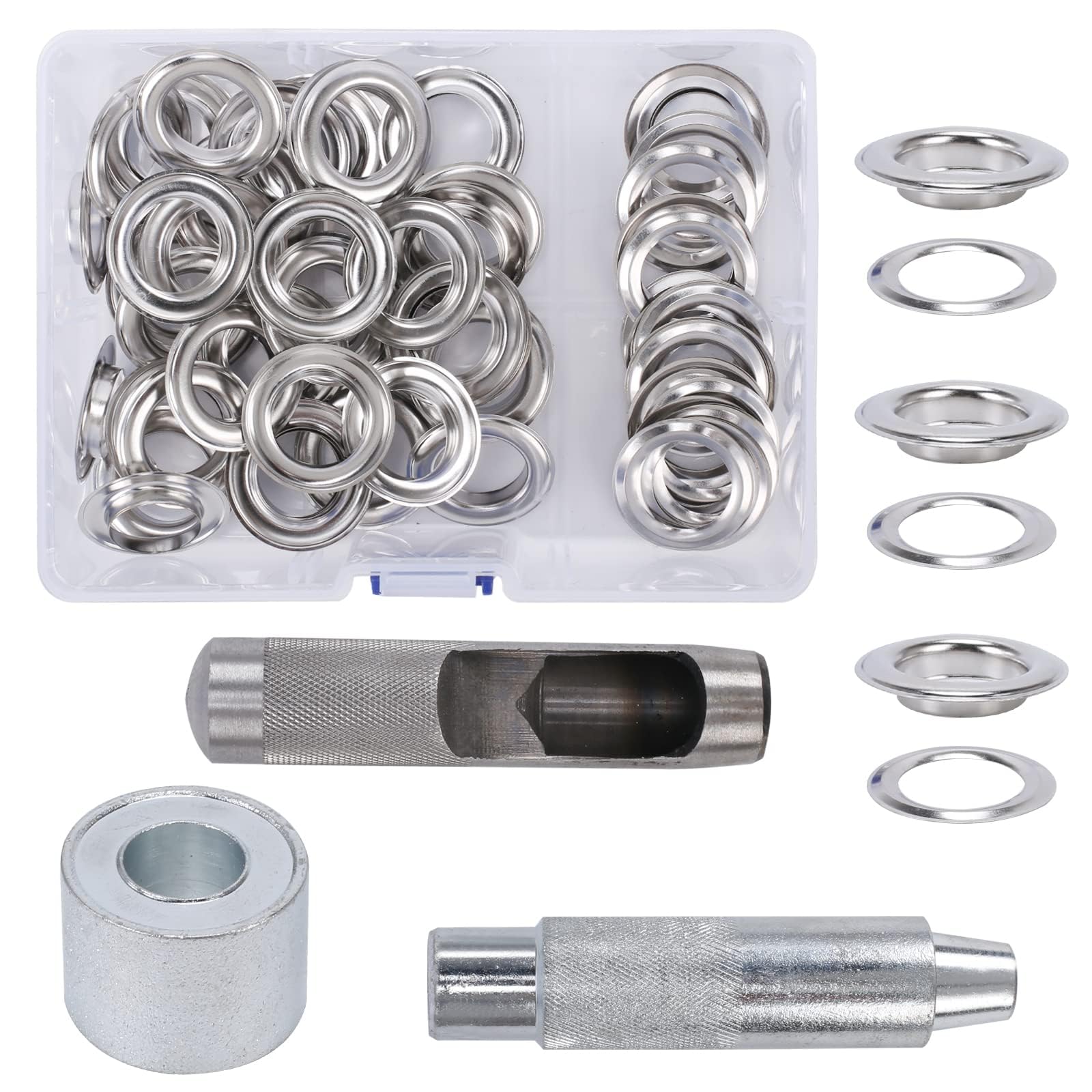 COEWUR 50 Sets Grommet Tool Kit 20mm Large Grommets Eyelets Kits Tarpaulin Eyelet Kit Eyelet Punch Kits with Grommet Setting Tool for Curtains Canvas Fabric Leather Clothing Shoes Craft Making