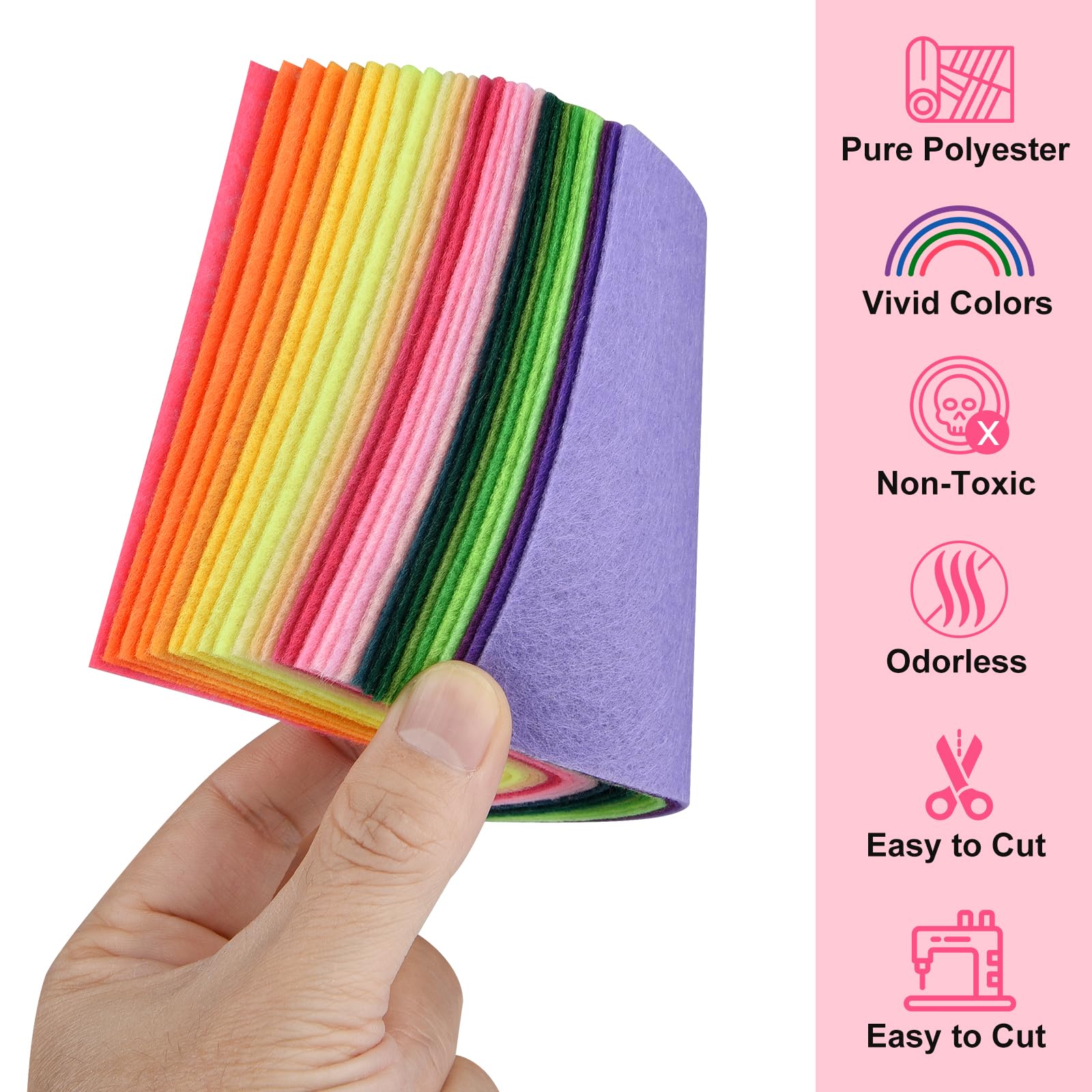 Morcheiong 50 Pcs Felt Fabric Soft Felt Fabric Sheet for Crafts DIY Handcraft Patchwork Nonwoven Sewing Squares (50 Colors, 4 * 4inch)