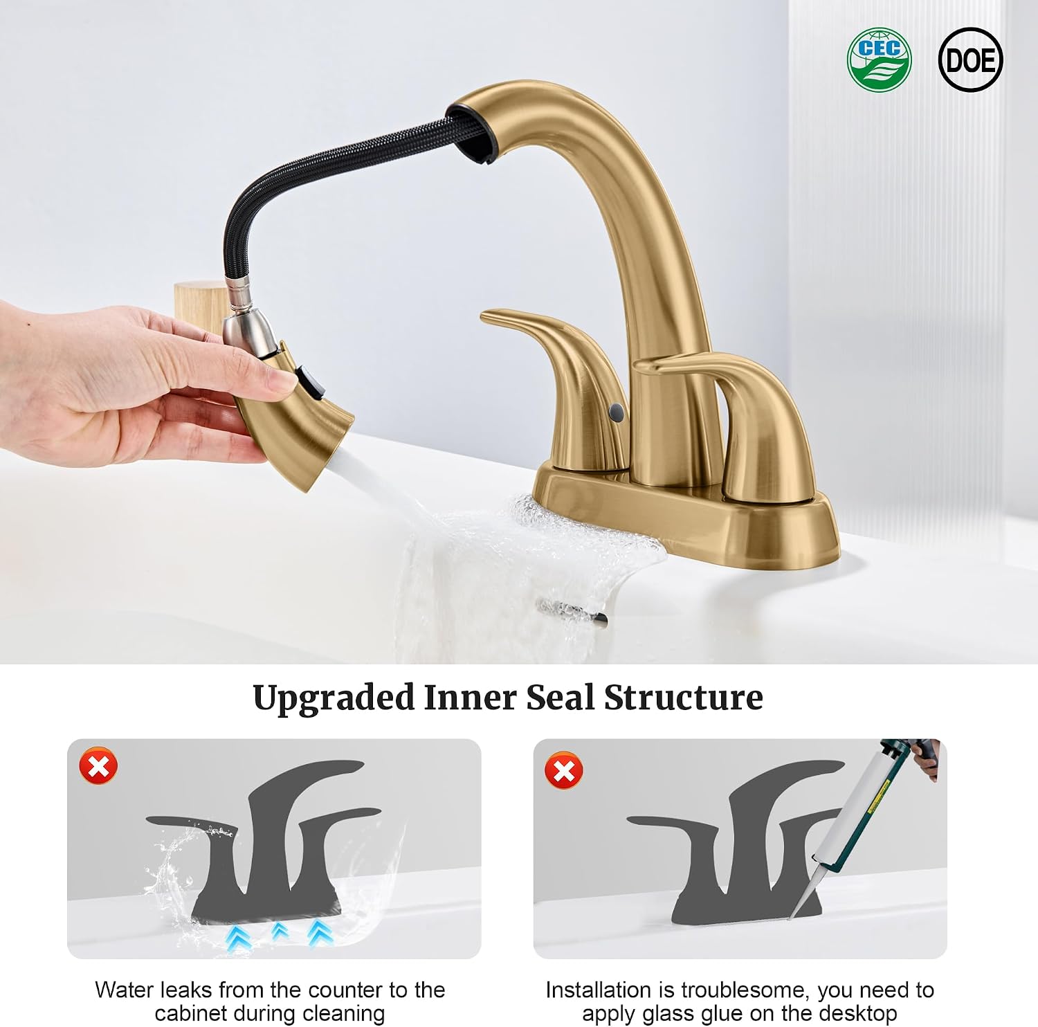 Bathroom Faucet with Sprayer, 4 Inch Champagne Bronze with Pop Up Drain image 4