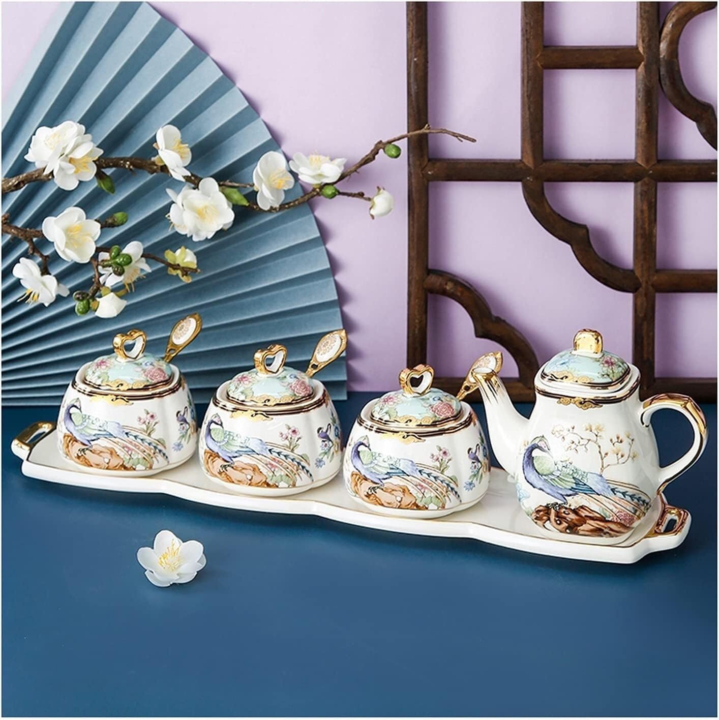 Pojemnik na Przyprawy Pojemników na Przyprawy Zestaw Ceramicznych Pojemników Na Przyprawy Z Łyżką W Pokrywce I Tacą Cukiernica Kuchenne Pudełko Na Przyprawy Domowa Butelka Na Przyprawy Do Sosu Słoiki
