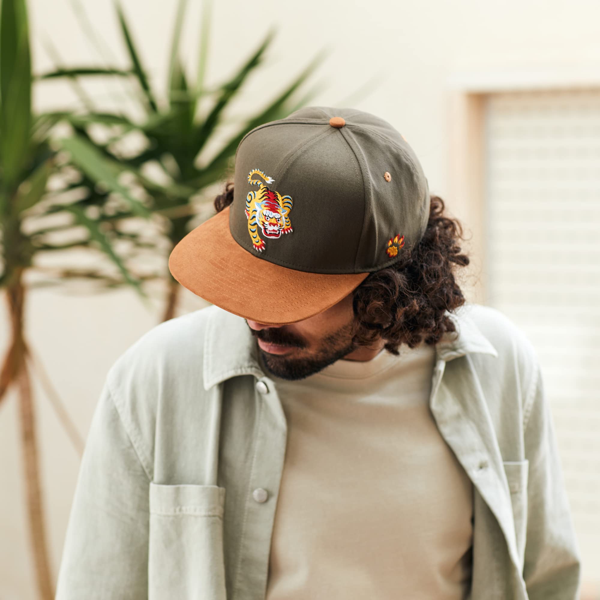 Cadency® - Gorra snapback con diseño de tigre asiático, unisex, color verde oliva, tamaño ajustable, verde oliva, 56/62 cm