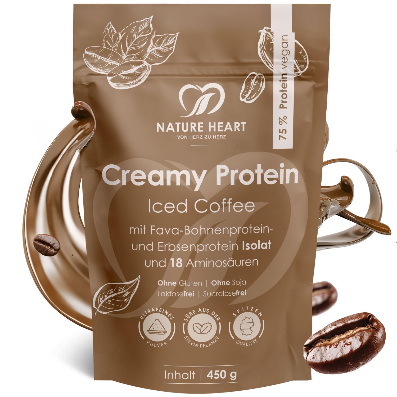 Nature Heart Creamy Protein Iced Coffee, 450g, Vegan, Kaffee Geschmack | Cremig