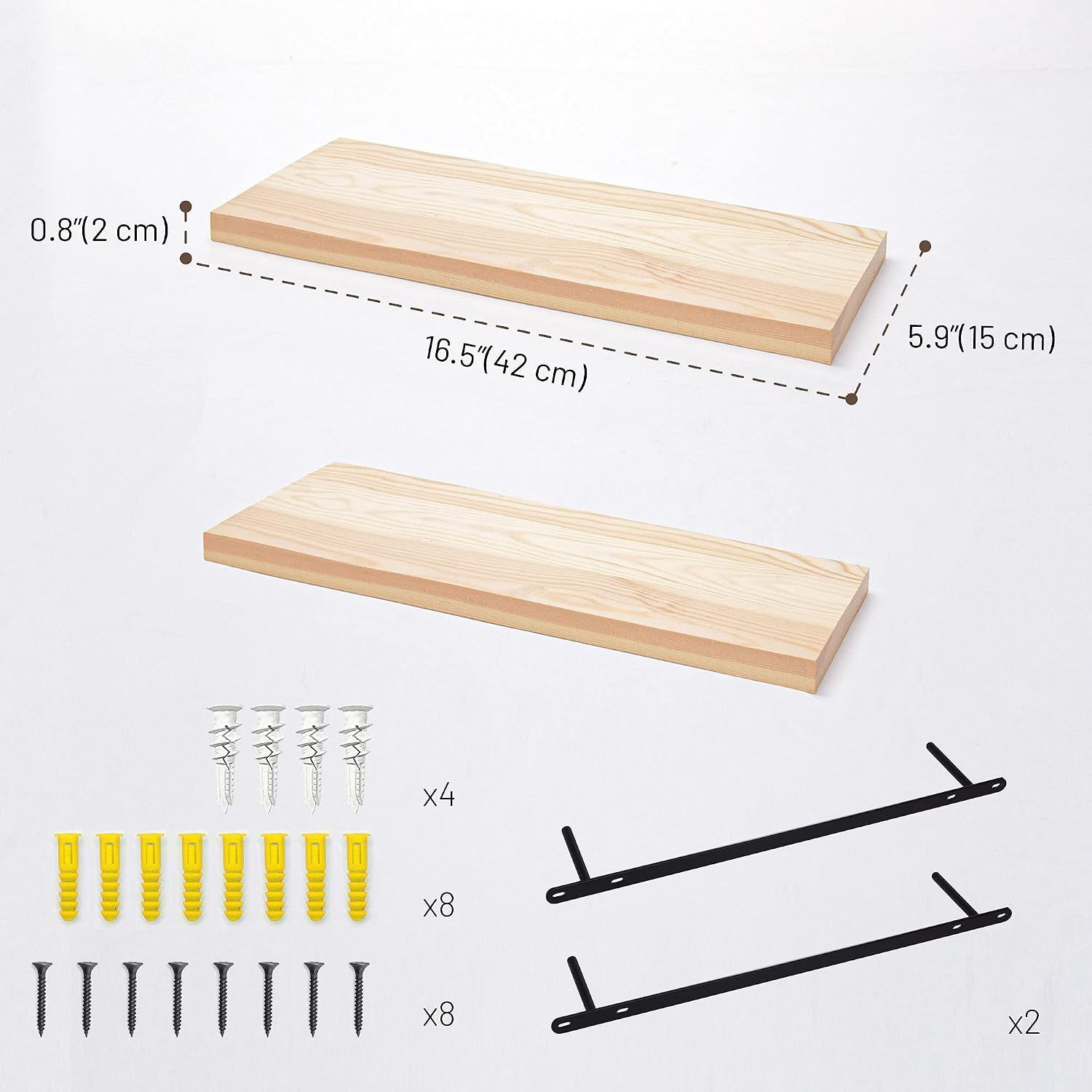 Labcosi Natural Wood Floating Shelves Wall Mounted with Invisible Bracket, 2-Pack Display Ledges and Rack for for Bathroom, Living Room, Kitchen, Bedroom