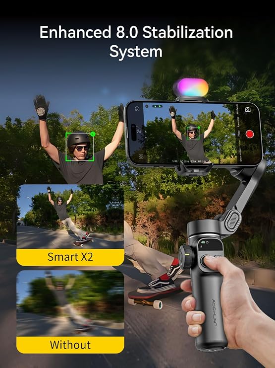 AOCHUAN 3-Axis Gimbal Stabilizer for Smartphone Smart X2 Black Kit & B10 Storage Bag