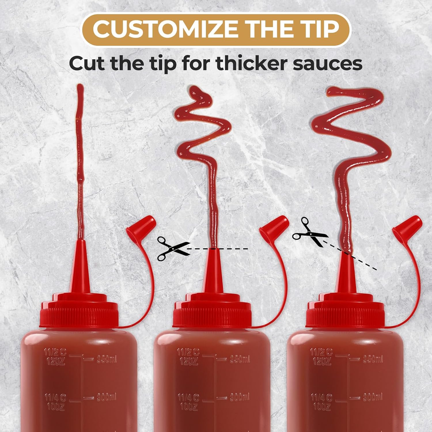 3 Pack 12 oz Condiment Squeeze Bottles, Leakproof Flip Top BPA Free Bottle