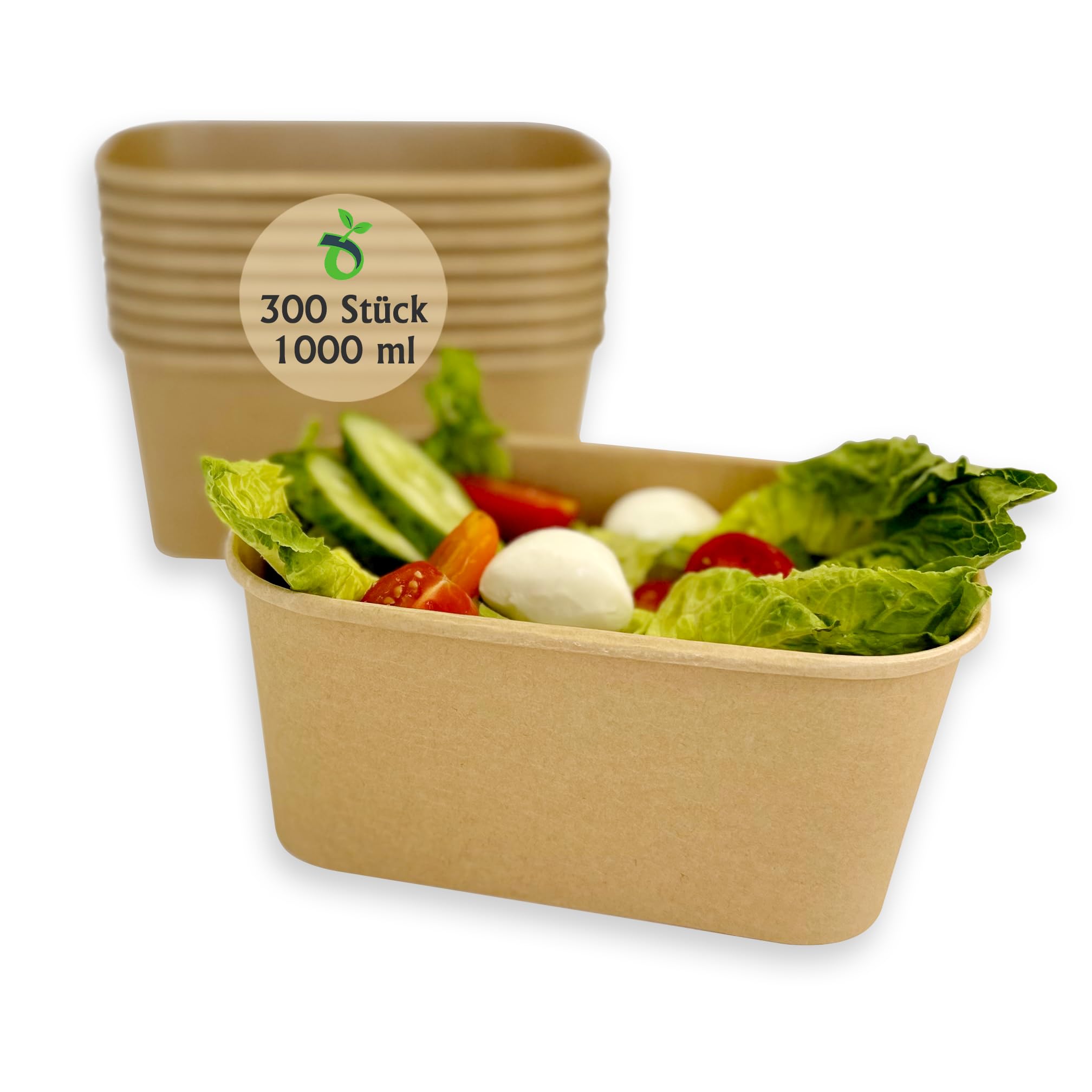 Salatiera Rettangolare in Carta Kraft 1000 ml - Confezione da 300 Pezzi | Contenitori Monouso per Insalate, Ciotole per Poke, Alimenti da Asporto, Vaschette in Cartone Ecologiche