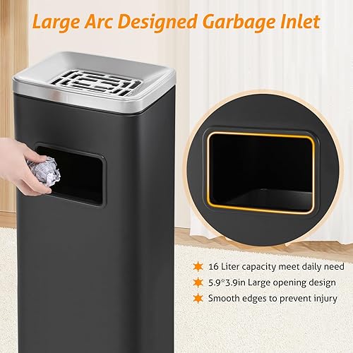 Miniatura 4 de WICHEMI Bote de basura de acero inoxidable para exteriores e interiores, contenedor de basura industrial comercial con tapa, cubo interior extraíble