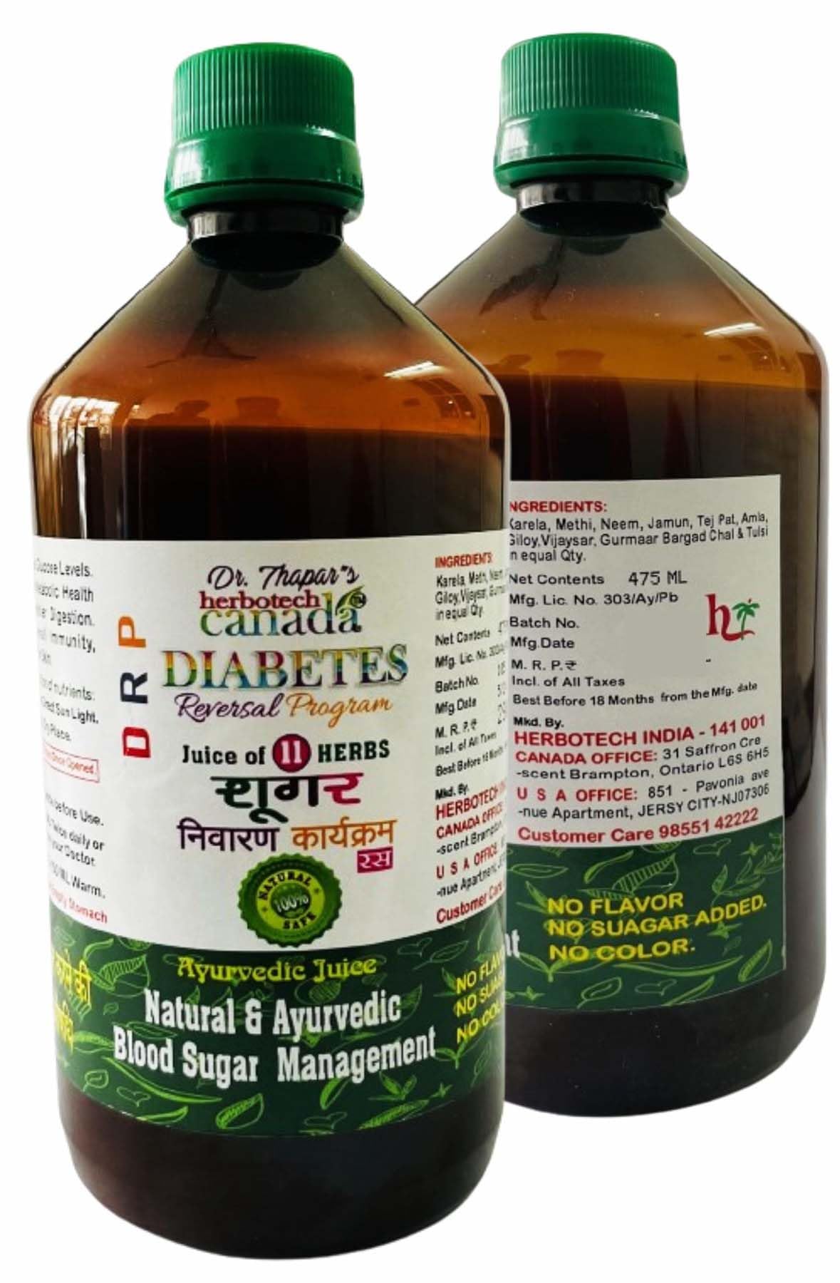 Dr. Thapar’s Herbotech Canada Diabetes Reversal Program | Control with 11 Herbs Juice | Diabcare | Safe & Effective | Neem, Karela, Jamun Juice & More | 450 ml-image-44