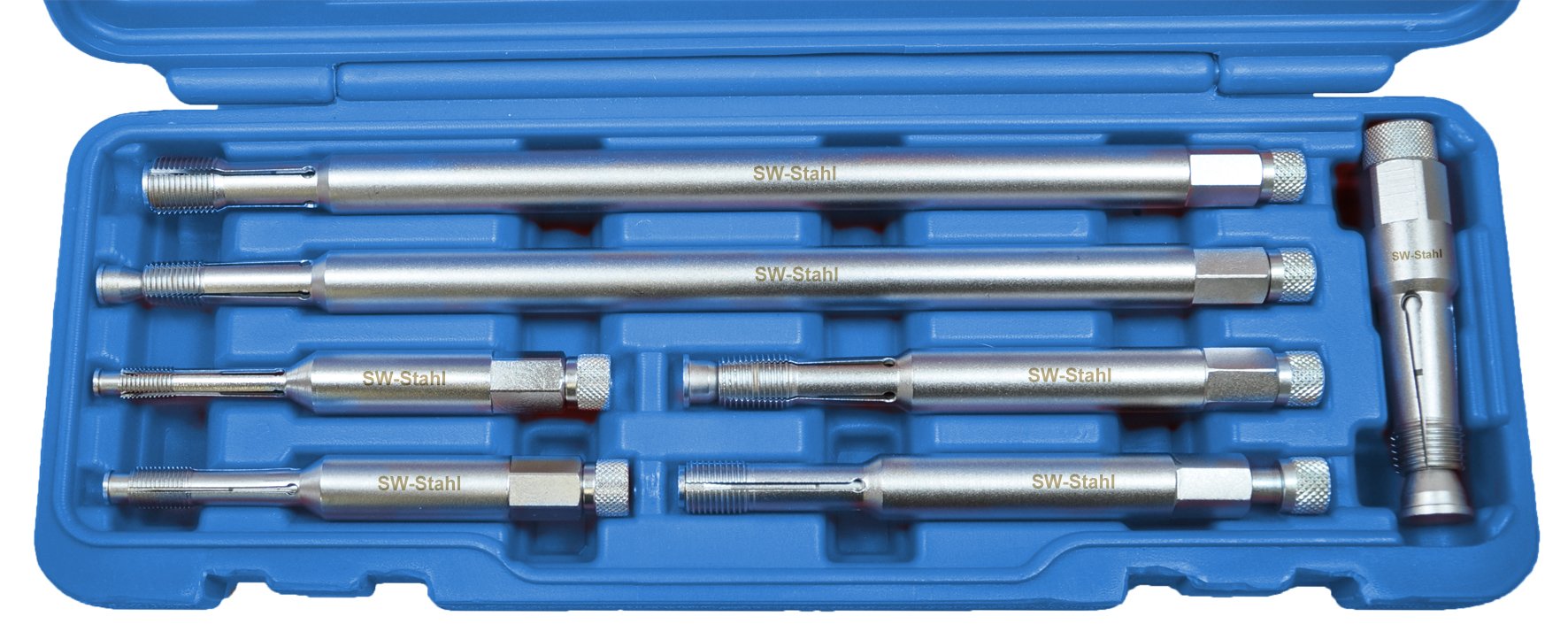 SW-Stahl 03669L Set de Tarauds et Filières pour Injecteurs, 7 Pièces | Outil de filetage pour bougies de préchauffage, coffret de réparation en acier robuste, kit atelier mécanique