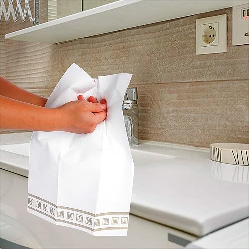 Miniatura 2 de Fete Toallas de mano decorativas, diseño plateado, 200 toallas desechables de lino para invitados  Cena formal, aniversario, servilletas de boda