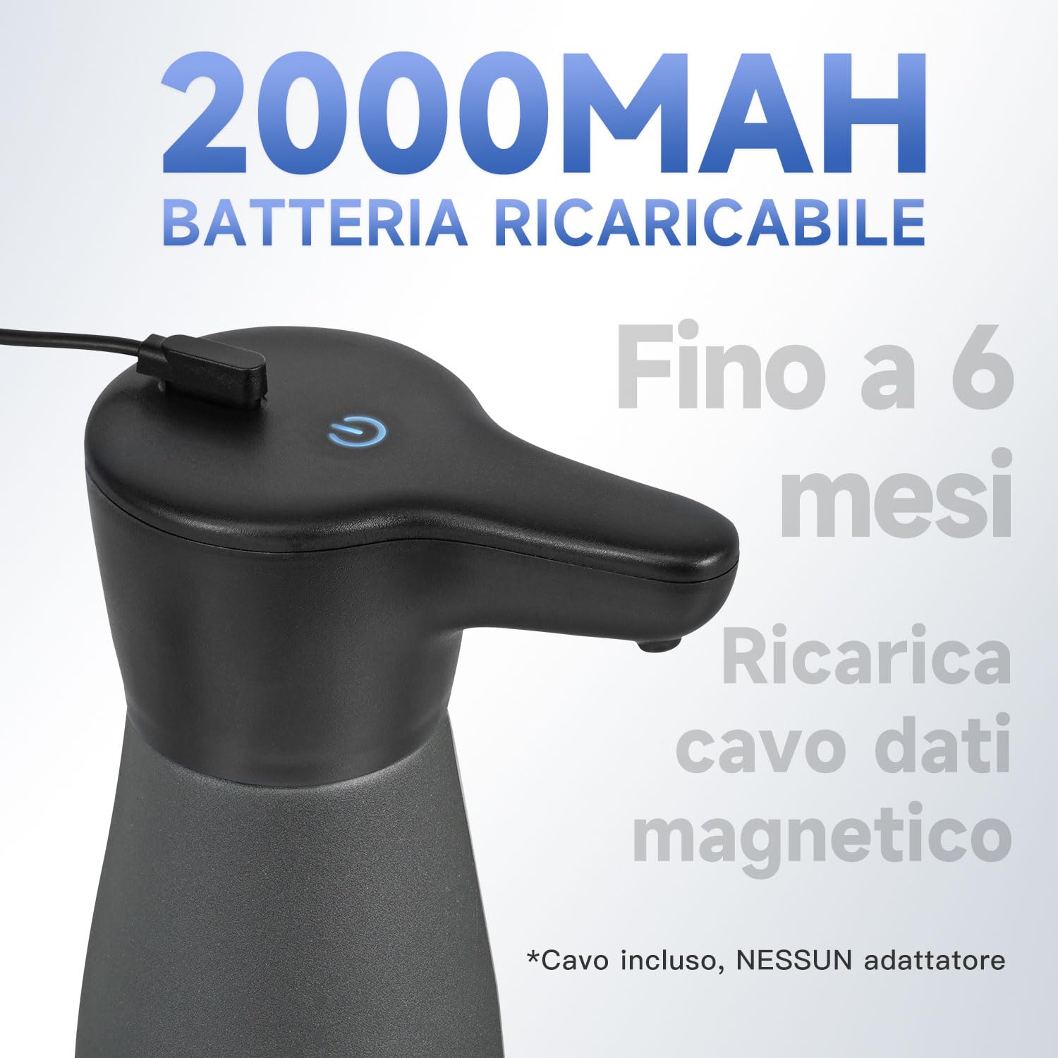 AIKE Dispenser di Sapone Automatico Con Connettori Magnetici USB, 420 ml in Acciaio Inossidabile per Cucina e Bagno, Impermeabile IPX7