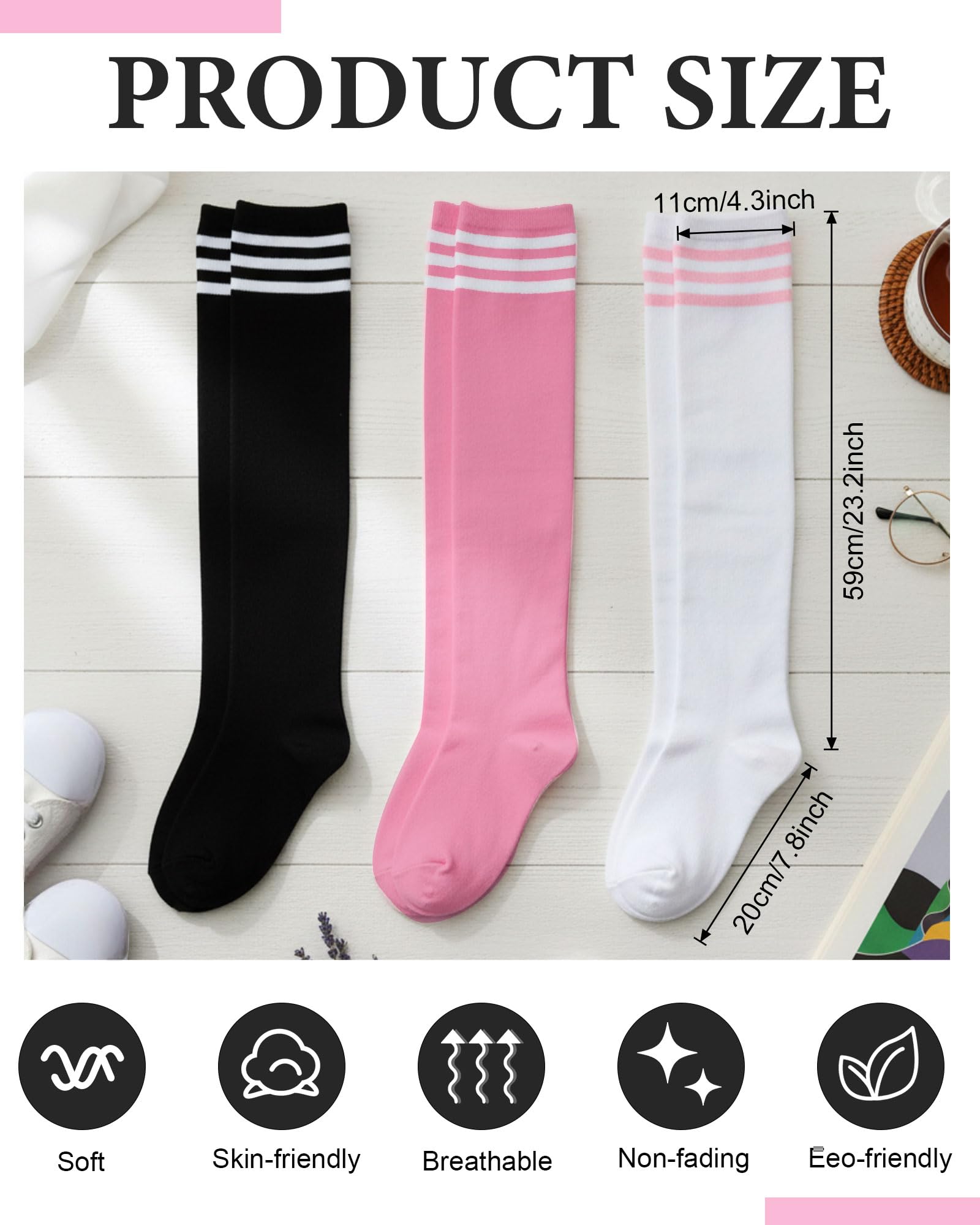 Snapklik.com : SATINIOR 3 Pairs Knee High Socks Thigh High Triple ...