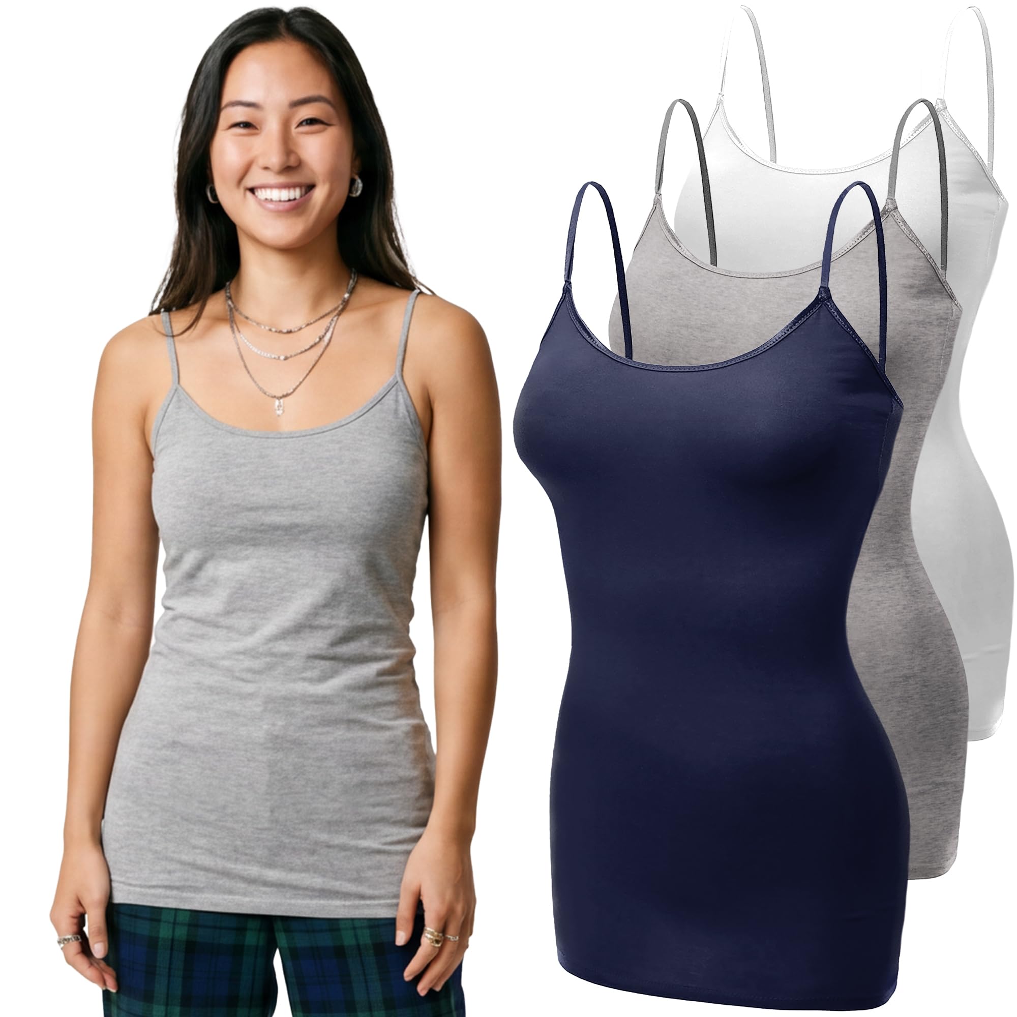 Emmalise Women's Basic Casual Long Camisole Adjustable Strap Cami Layering Top