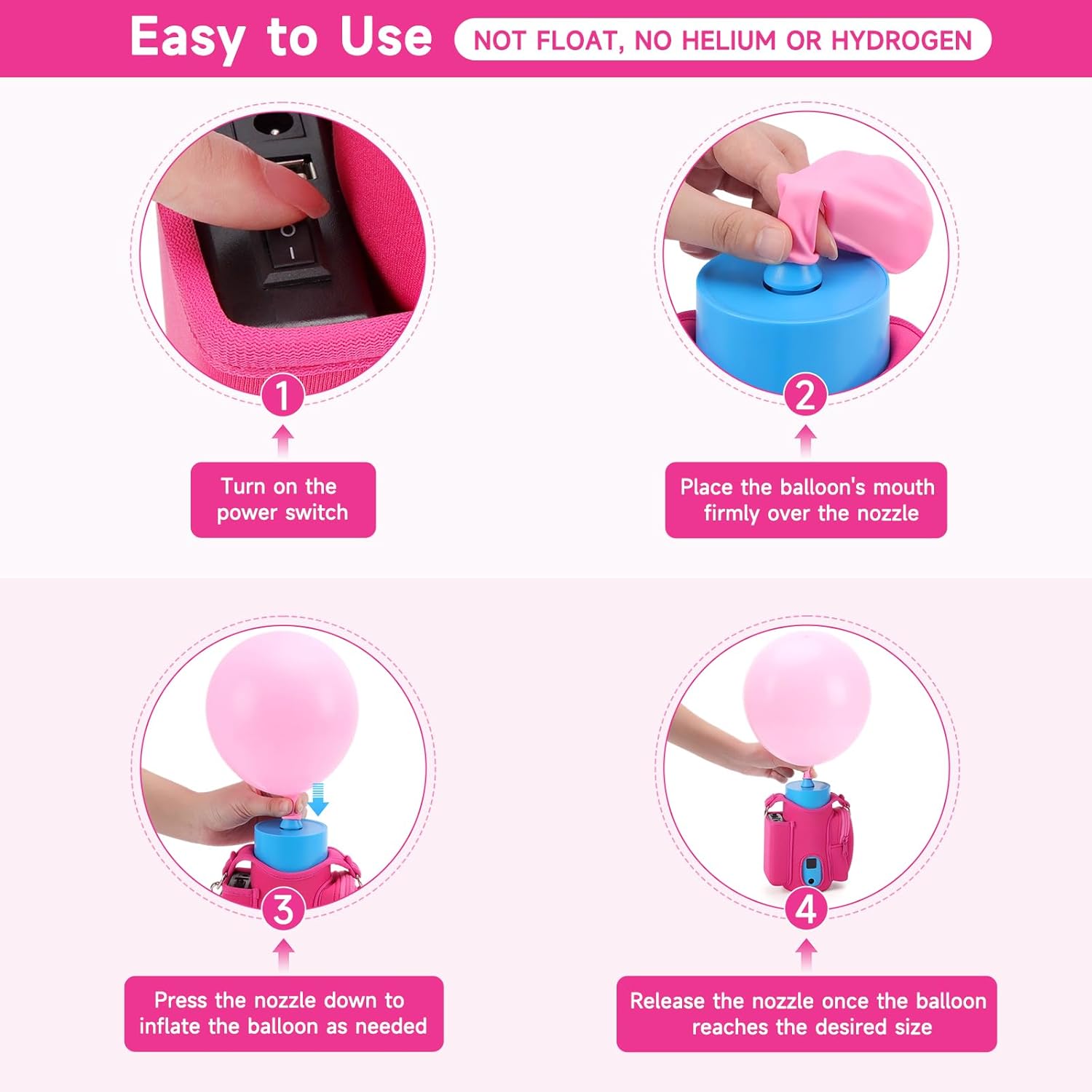 Rechargeable Balloon Pump, Portable Cordless Balloon Inflator with Carry Bag, Shoulder Strap & Tie Tool, Battery Operated Balloon Pump for Latex & Foil Balloons, Birthday Baby Shower Party Decorations