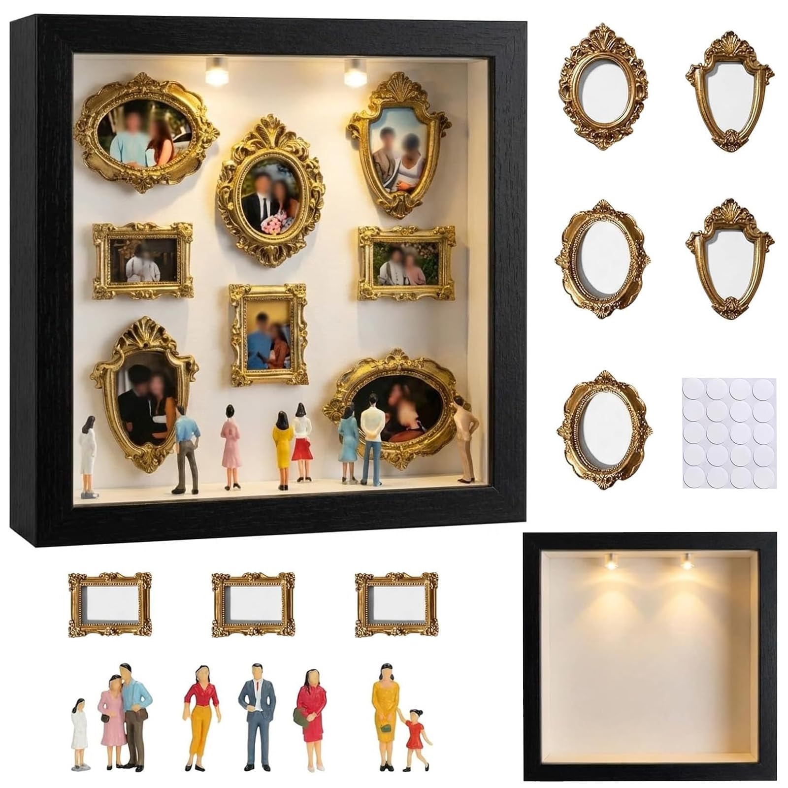 Mini Boîte de Silhouette de Musée à Faire Soi-même,Boîte À Silhouettes Miniature À Faire Soi-même,avec Mini Cadres Vintage Et Figurines & Lumiere LED,pour Anniversaire,Mariage ou Souvenir de Couple