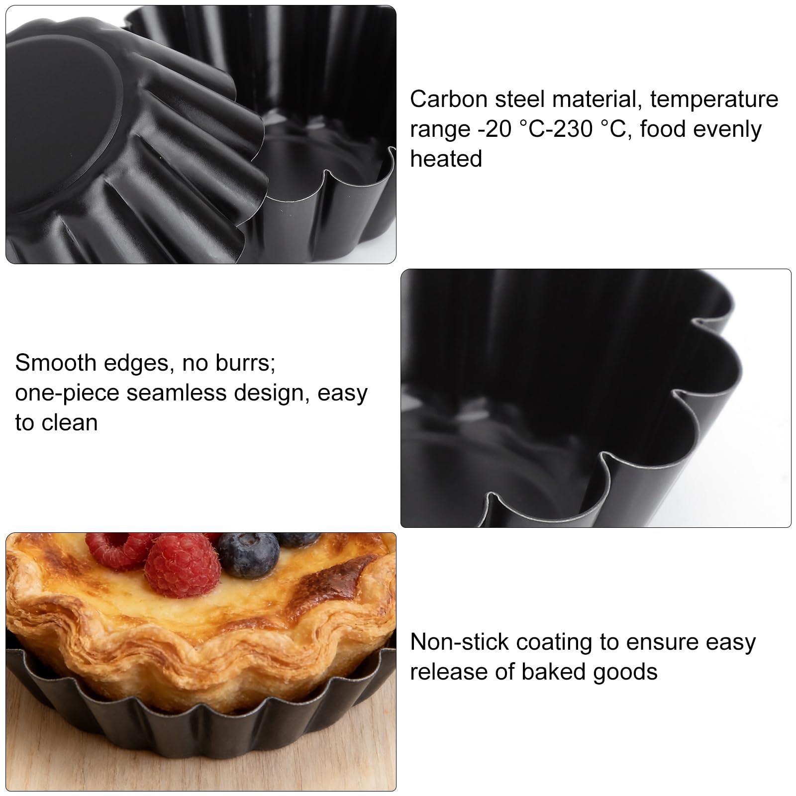 Förmchen Mini Tartlets zestaw 12 foremek ze stali węglowej z powłoką zapobiegającą przywieraniu do śmietany, babeczek, Quiche i babeczek Pastel de Nata i ciastek