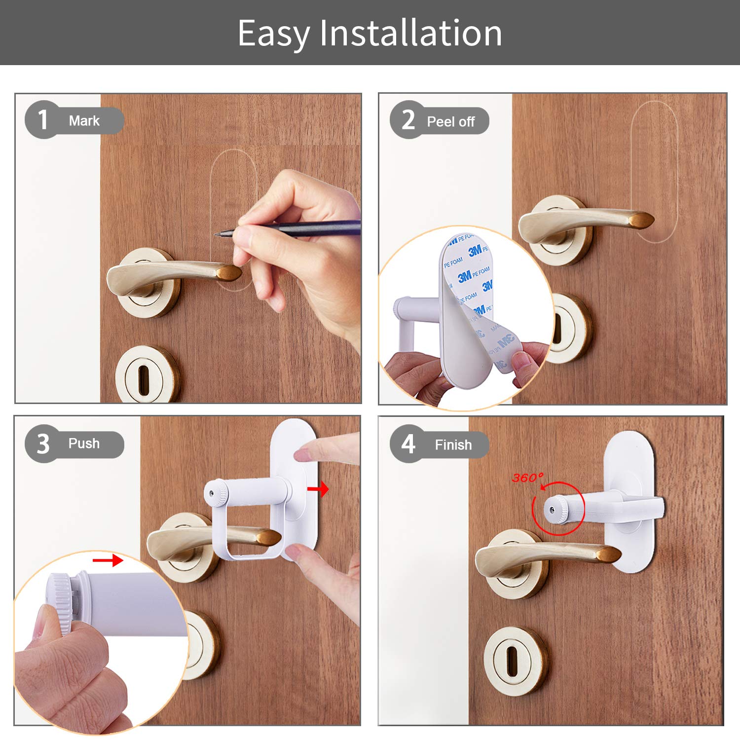 Door Lever Lock (2 Pack) Child Proof Door Handle Lock Prevents Baby Toddlers Pets from Opening Door- One Hand Operation Baby Safety Locks with 3M Adhesive by VENMATE