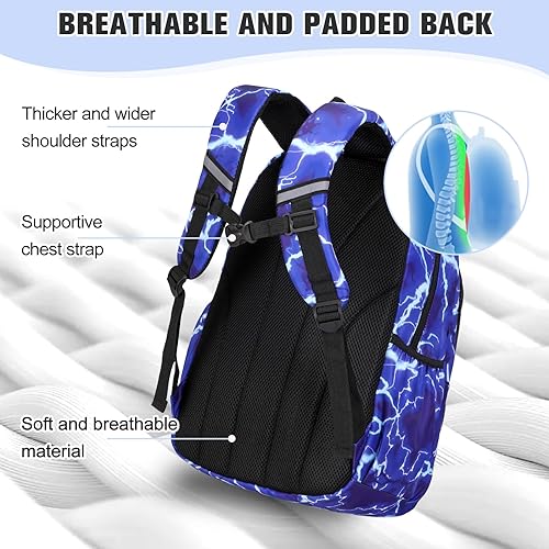 Miniatura 6 de Bevalsa Mochila para niños, bolsas escolares Lightning con bolsa de almuerzo y estuche para bolígrafos para niños, niñas, adolescentes