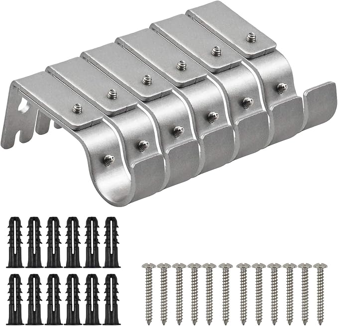 Fangehong 6pcs Curtain Pole Bracket, Adjustable Single Curtain Rod Brackets, Metal Silver
