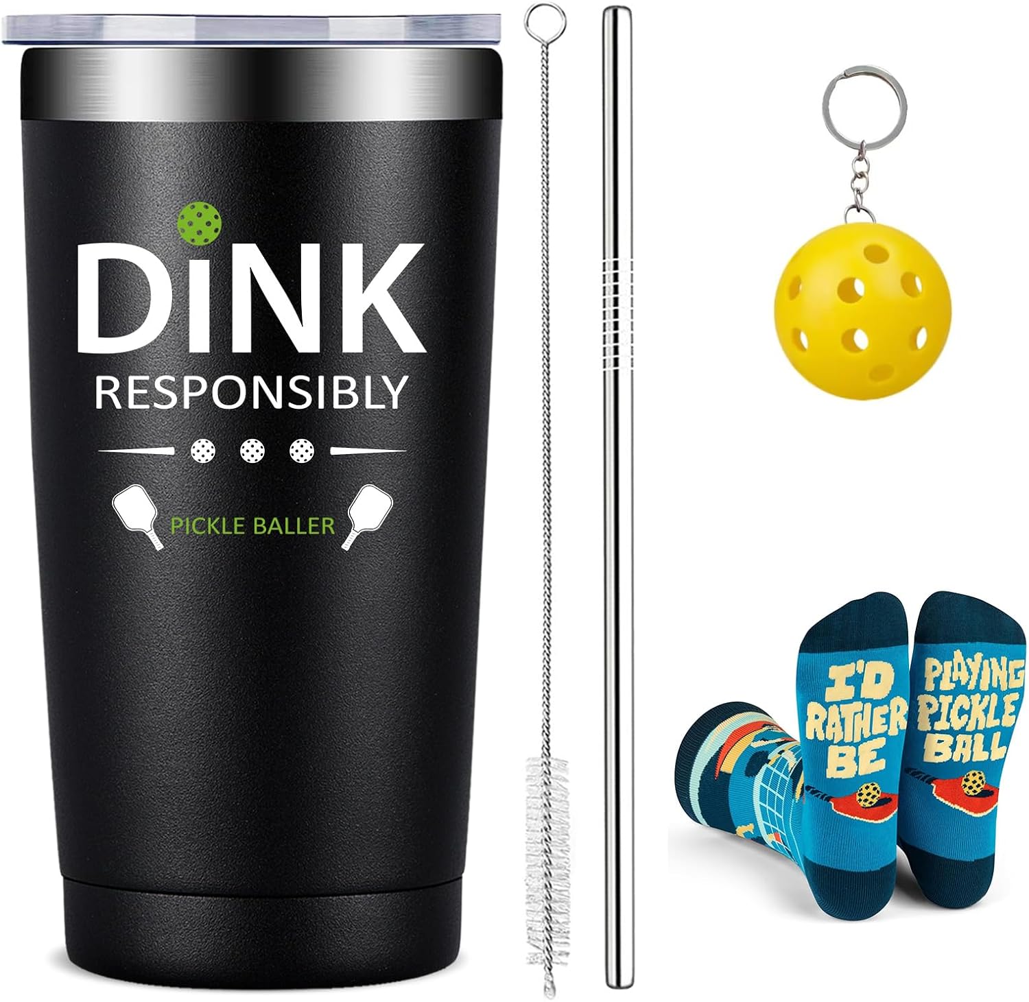 Fufandi Pickleball Gifts for Men Women - Pickle Ball Dink Responsibly - Christmas, Birthday Gifts for Pickleball Lovers Player Coach - Tumbler Cup 20oz