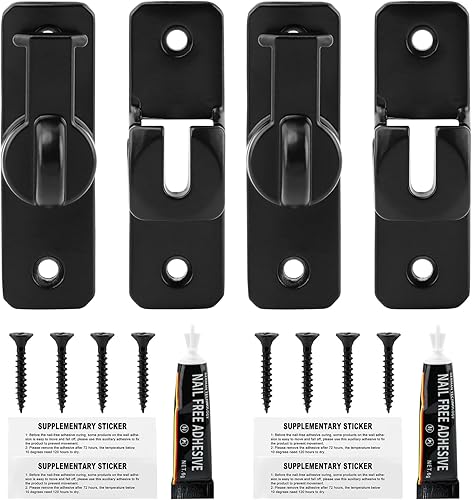 Miniatura 8 de Cerradura de puerta de granero, 2 pestillos de puerta corredera abatible de 90180 grados, cerradura de seguridad para puerta corredera, pequeños