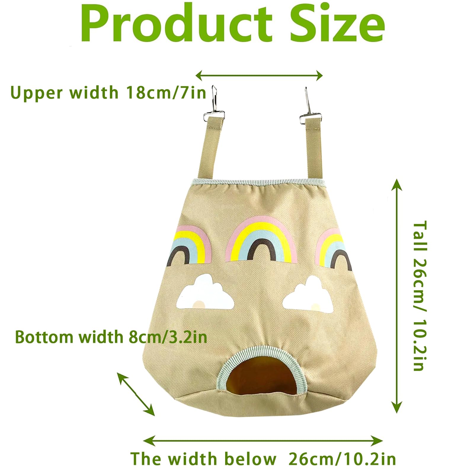Rabbit Hay Feeder Bag for Guinea Pigs and Chinchillas | Cute Rainbow Design, Washable Oxford Cloth, Single Hole Timothy Hay Holder - image 3