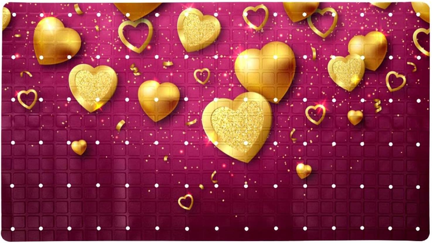 Non Slip Bath Shower Tub Mats with Suction Cups Drain Holes 15.7x27.9 Inch More Safety for Kids & Elderly Gold Heart Love Valentines Day: Kitchen & Dining