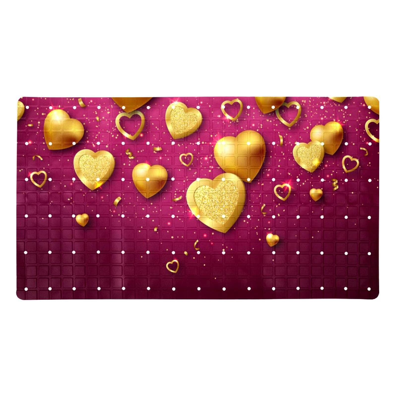 Tapis de bain antidérapant cœur doré 40x70 cm avec ventouses