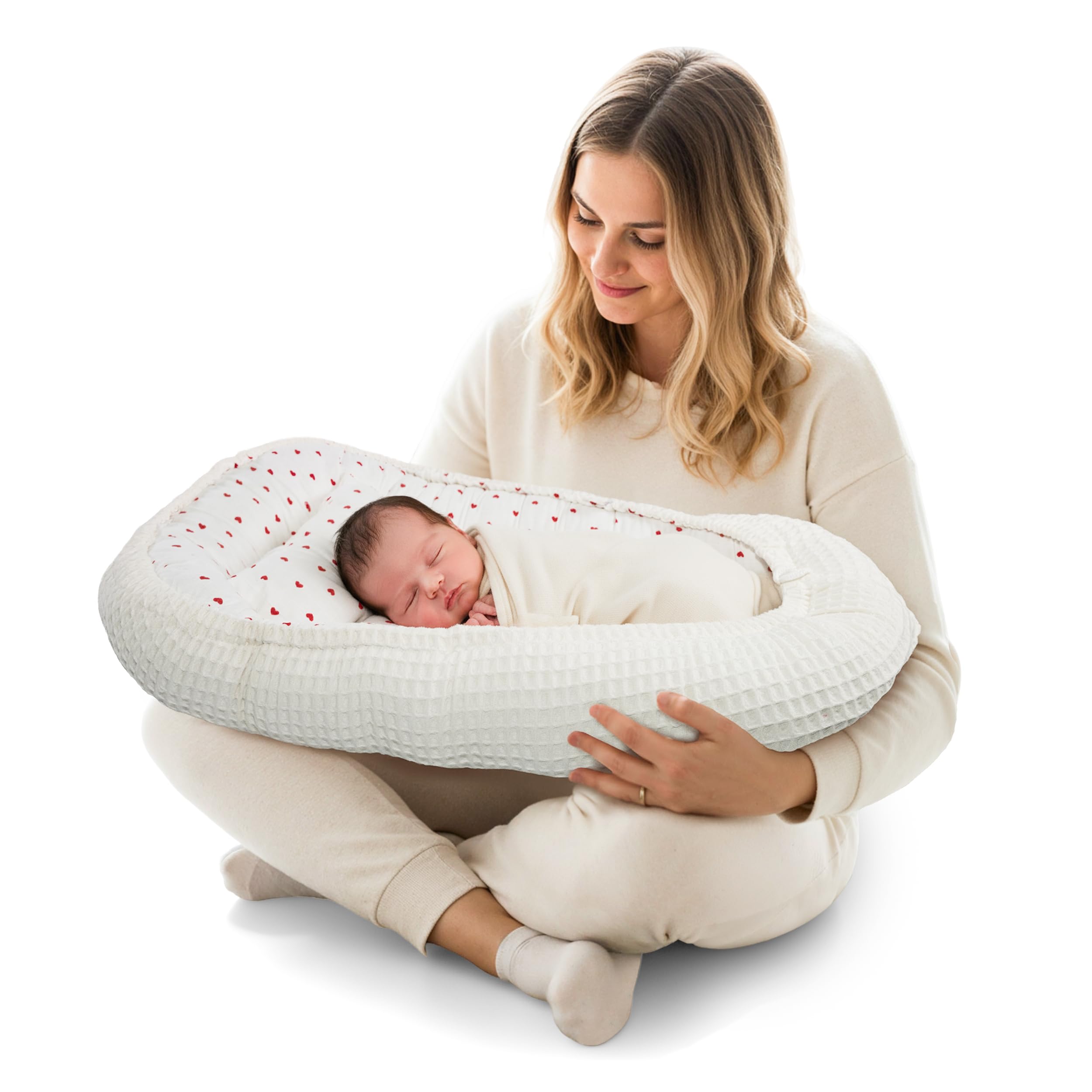 Babynest aus 100% Musselin und Piqué-Baumwolle– Maschinenwaschbares babynestchen, Oeko-TEX® Zertifiziert, Baby Kuschelnest & Reisebett für Neugeborene, zweiseitig verwendbares Nestchen