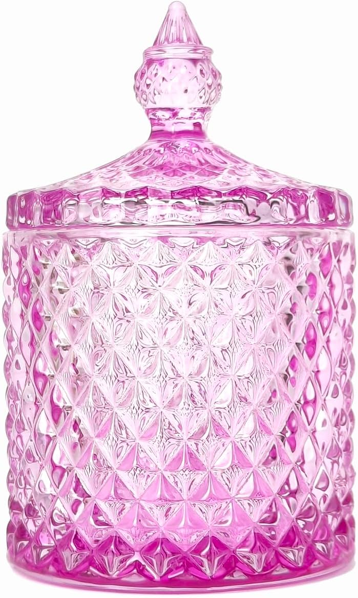 Colorful Glass Jar With Lid,Valentine’s Day Easter Candy Dish,Candy Cookie Jars,Jewelry Box,Decorative Jar(Pink)