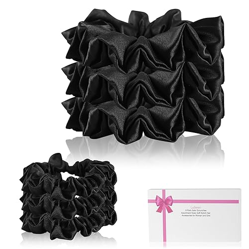 LuSeren Paquete de 6 coleteros de satén de seda para mujer, varios tamaños, suaves y elegantes, bandas para el cabello, cintas para el cabello para