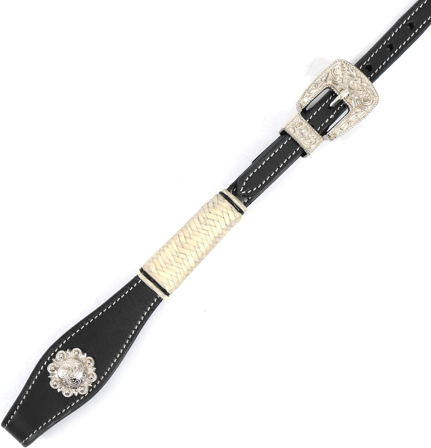 Western Leather Headstall, Rawhide Knotting, Hair Tassels, Decorative Futurity Knot, Black