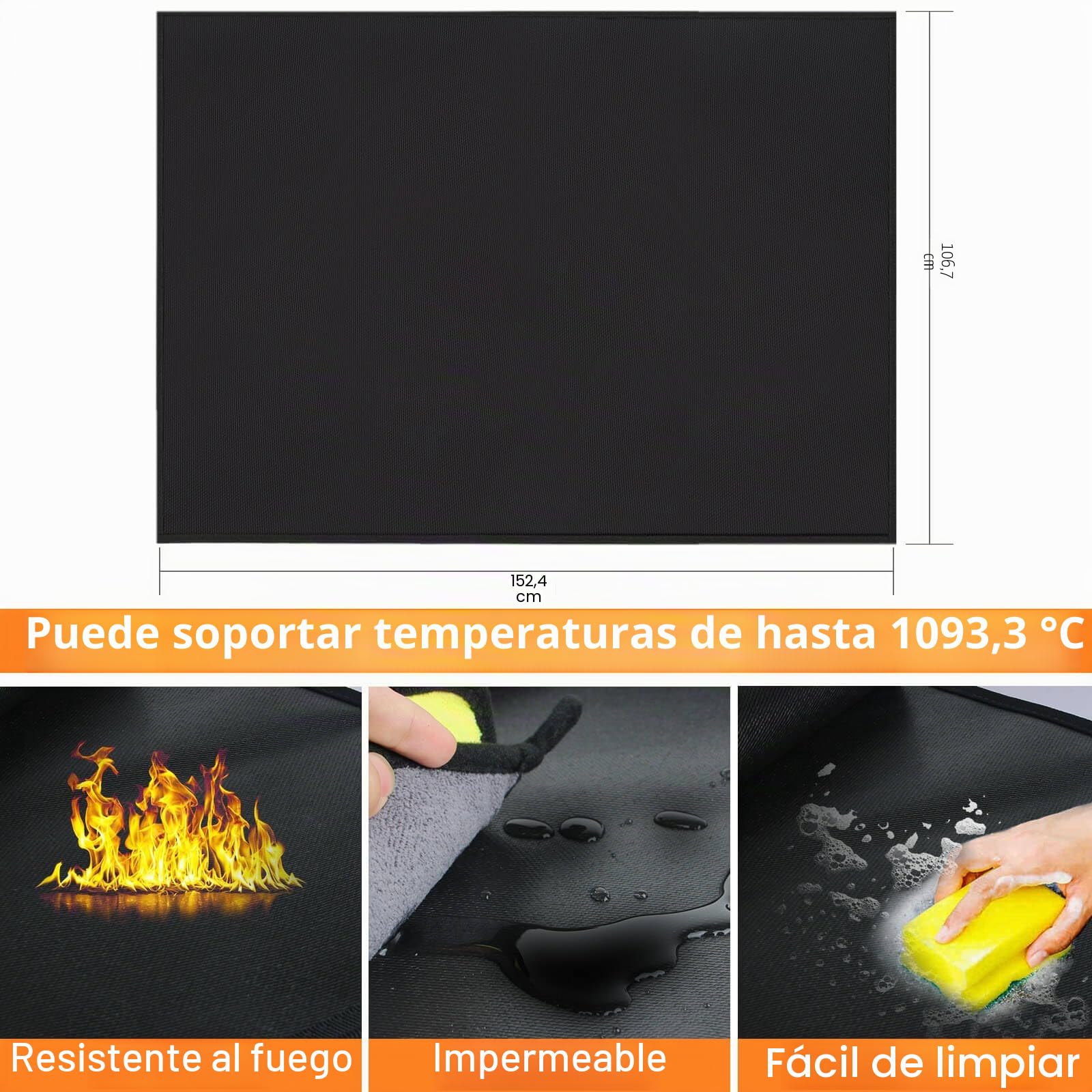 Tapete grueso para debajo de la parrilla, negro, 60 x 42 pulgadas, ignífugo, a prueba de aceite, impermeable, protector de barbacoa