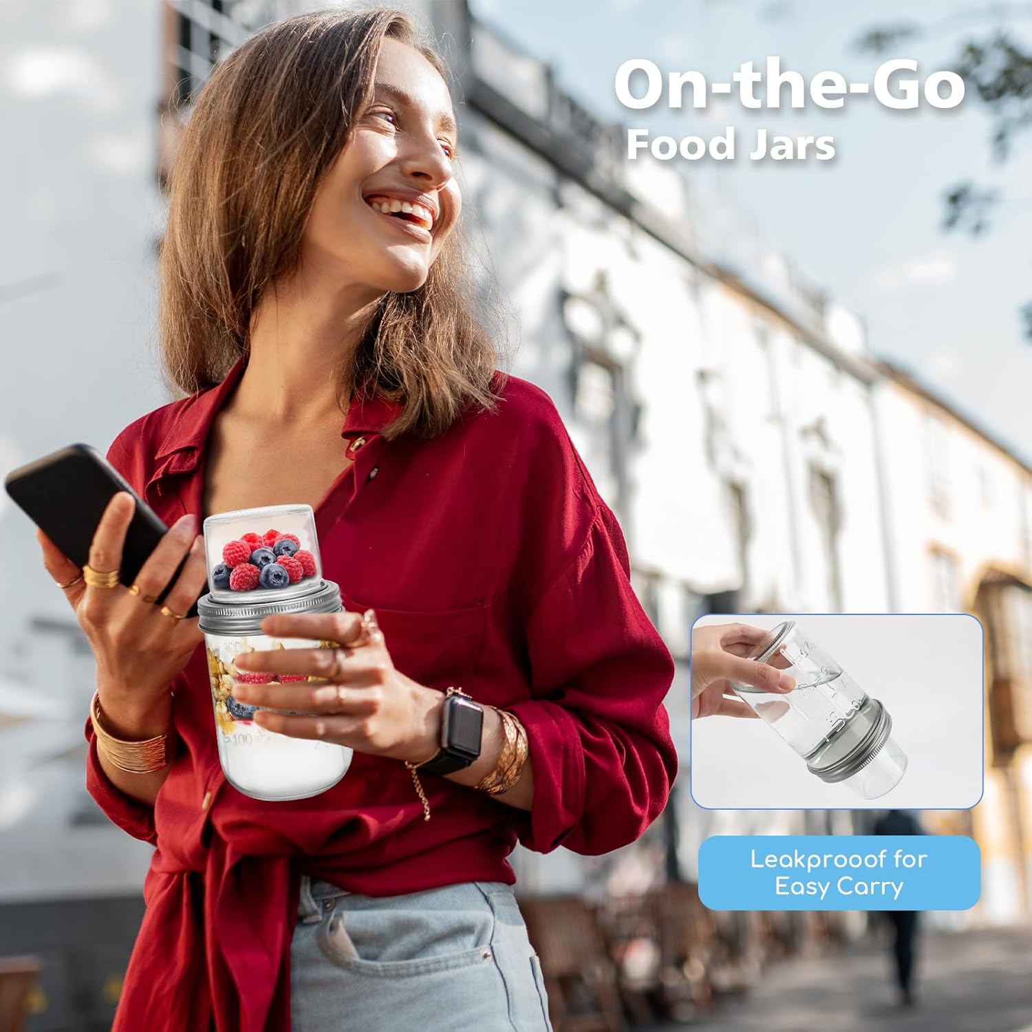 4 Pack Overnight Oats Containers with Lids and Spoons, Dual-Layer Chia Pudding Jars with Dry/Wet Separation,Yogurt Parfait Cups, 16 oz+4oz Glass Mason Salad Jars with Lids for Breakfast Oatmeal Cereal - Image 7