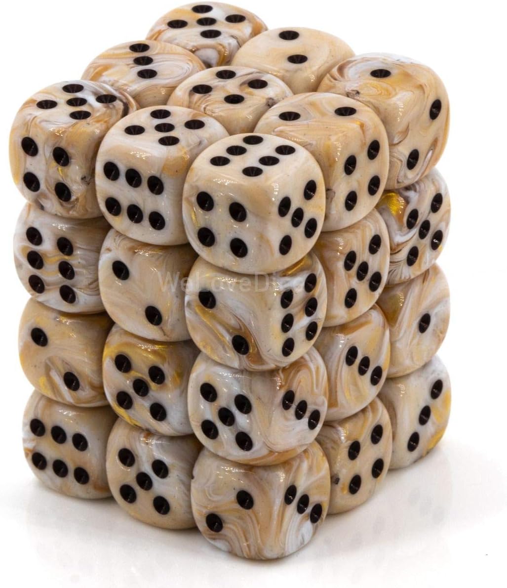 DND Dice Set-Chessex D&D Dice-12mm Marble Ivory and Black Plastic Polyhedral Dice Set-Dungeons and Dragons Dice Includes 36 Dice – D6, Various (CHX27802)