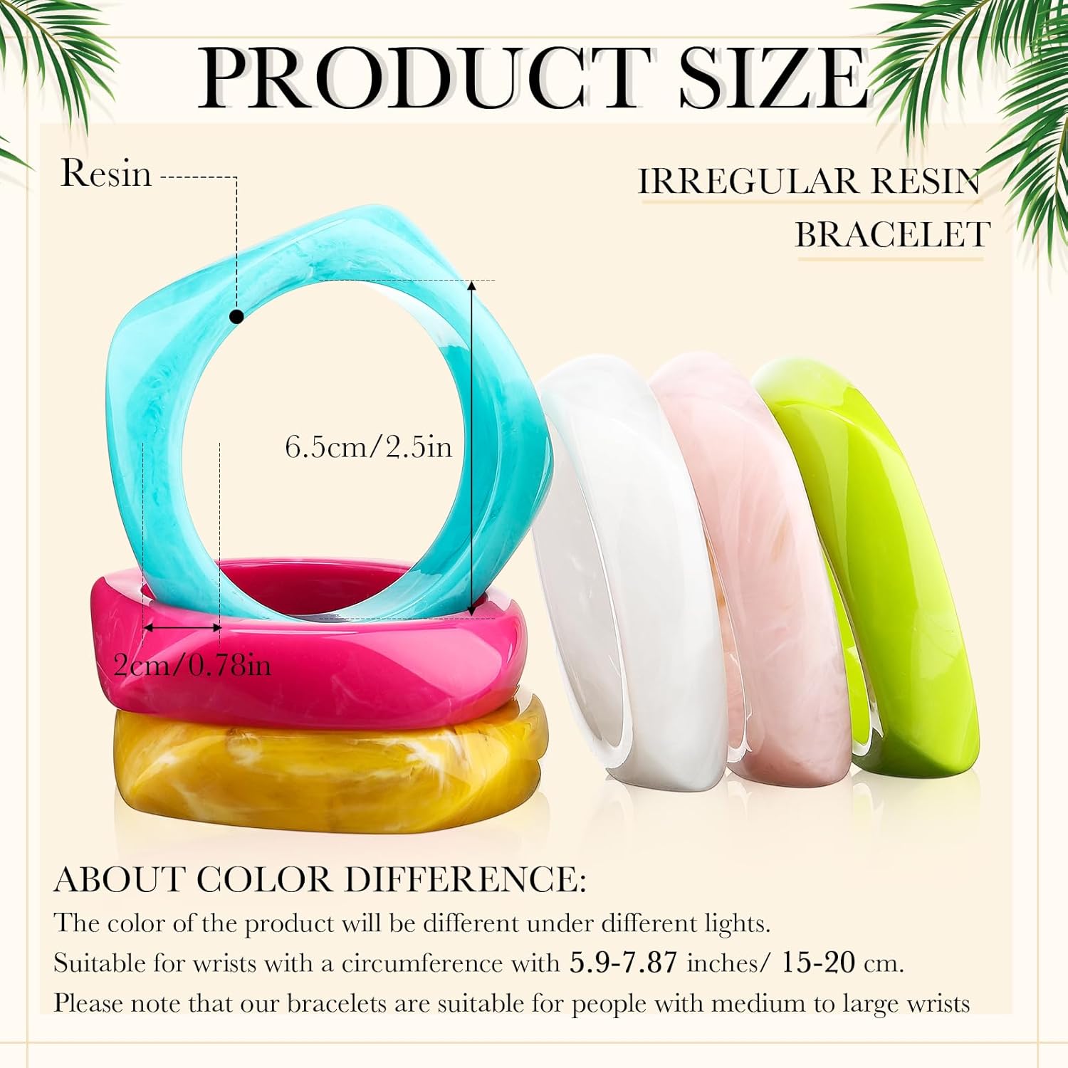 Landical Colorful Square Acrylic Resin Bangle Bracelet Wide Geometric Irregular Wristbands Women - Image 2