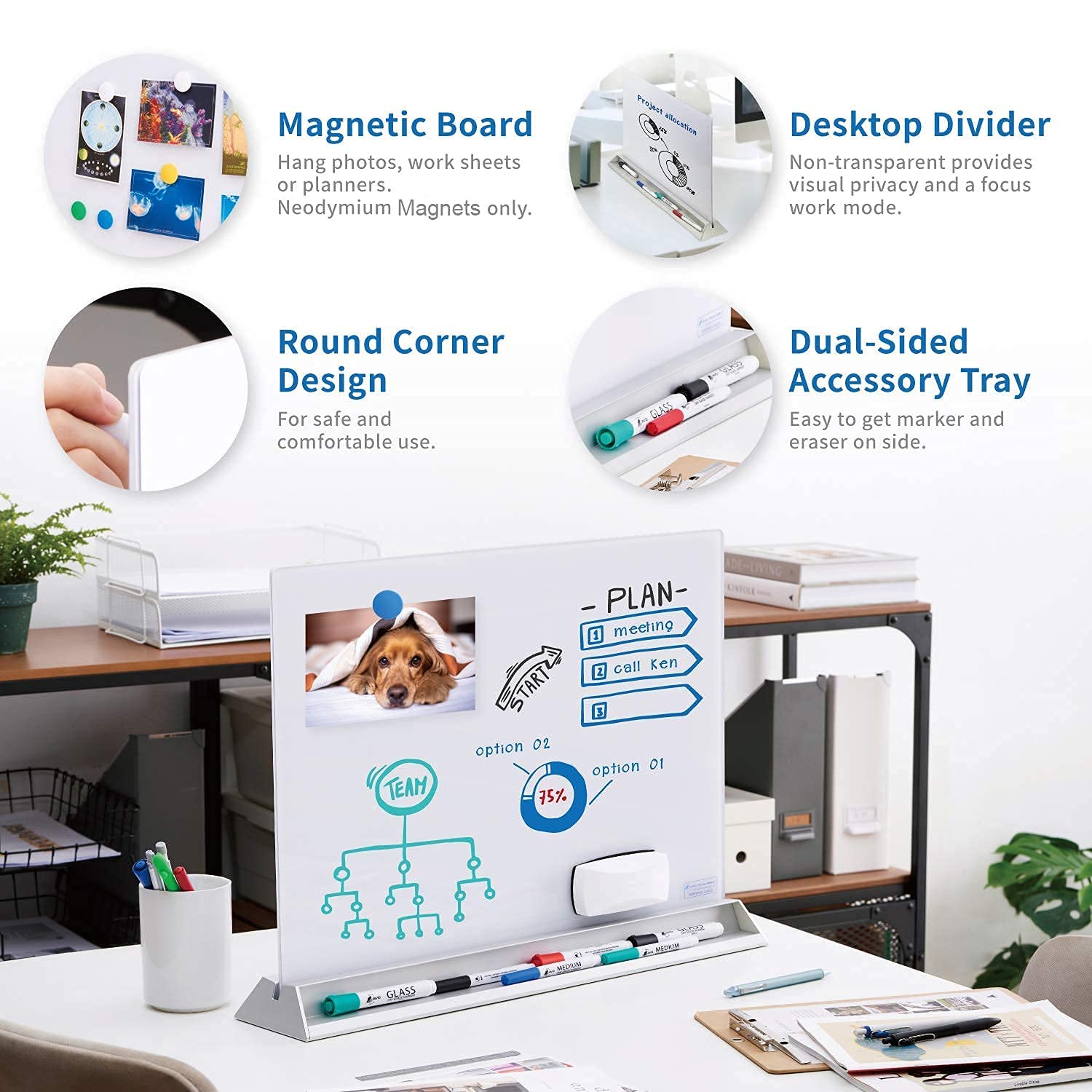 Audio-Visual Direct Magnetischer Schreibtisch-Memo-Whiteboard-Planer für Empfang und Büro (Trennwand, weiß)