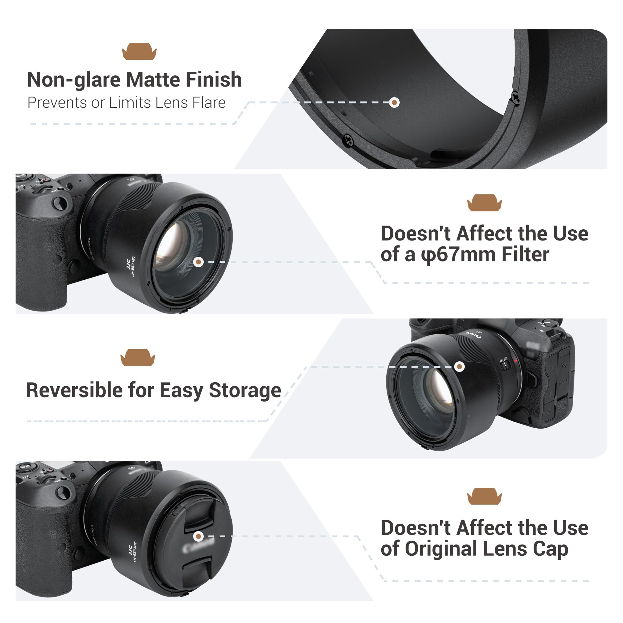 JJC ES73B - Paraluce a tulipano a baionetta compatibile con obiettivo Canon RF 45 mm F1.2 STM, paraluce reversibile sostituisce il paraluce Canon ES-73B