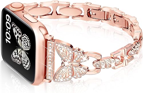 wipalor Correa de mariposa para Apple Watch de 1.614, 1.575 y 1.496 pulgadas, para mujer, correas elegantes de metal para iWatch de 1.575 pulgadas
