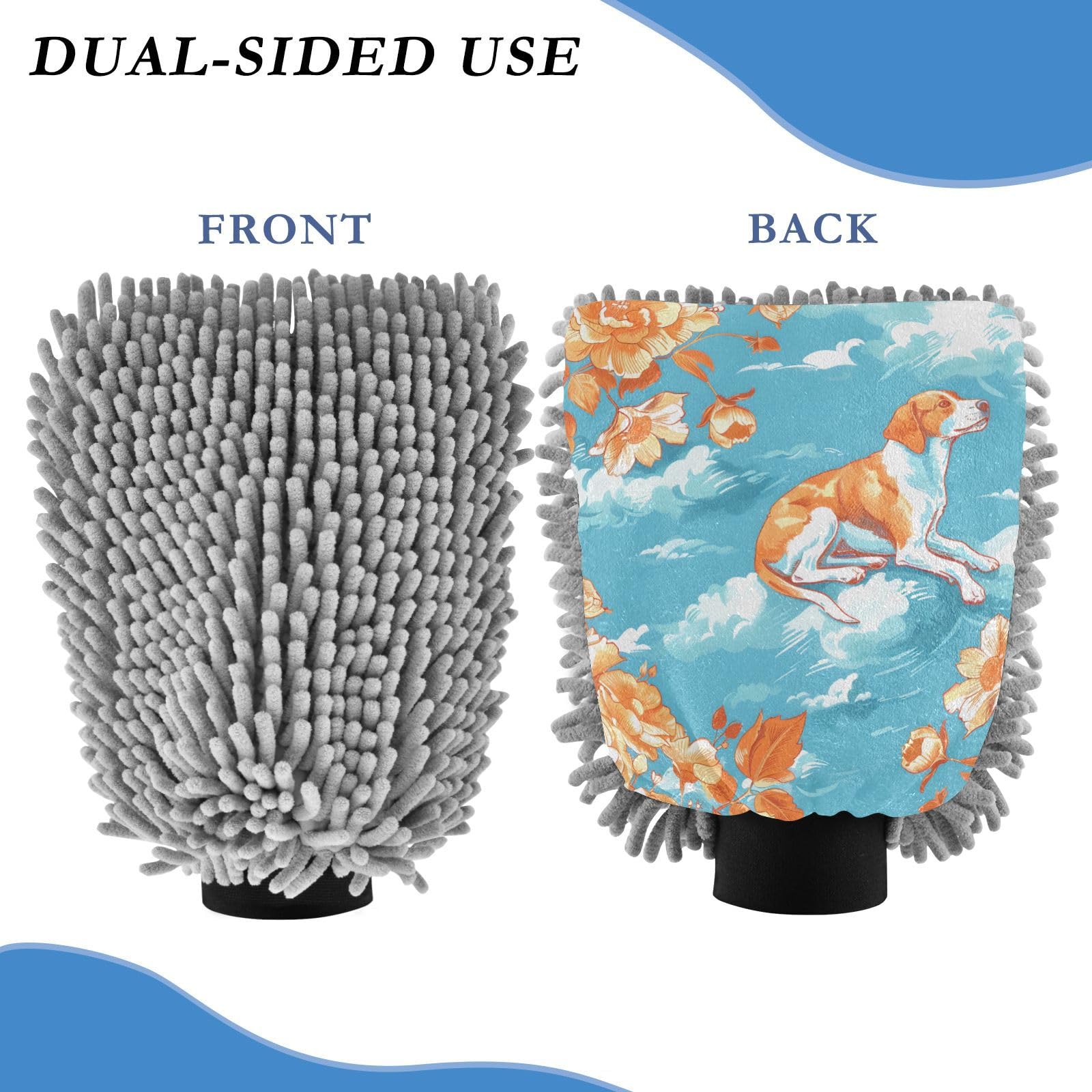 IOACIY Absorbent Microfiber Car Wash Drying Mitts, 2 Pack, Scratch-Free & Lint-Free, Rich Foam, Highly Absorbent, Double Sided, Wash Mitt Perfect for Car Washing, M, Dog (8)