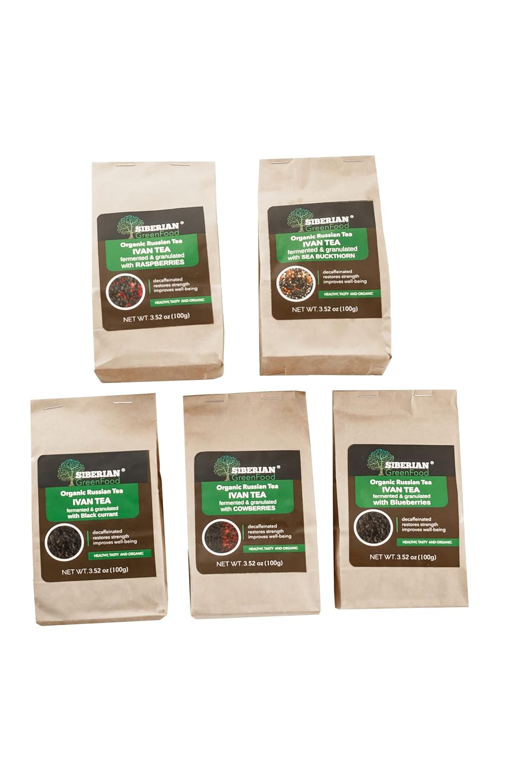 Natural Tea drink based on Ivan Tea and Berries (Set with natural berries: black currant, lingonberry, blueberry, raspberry and sea buckthorn)