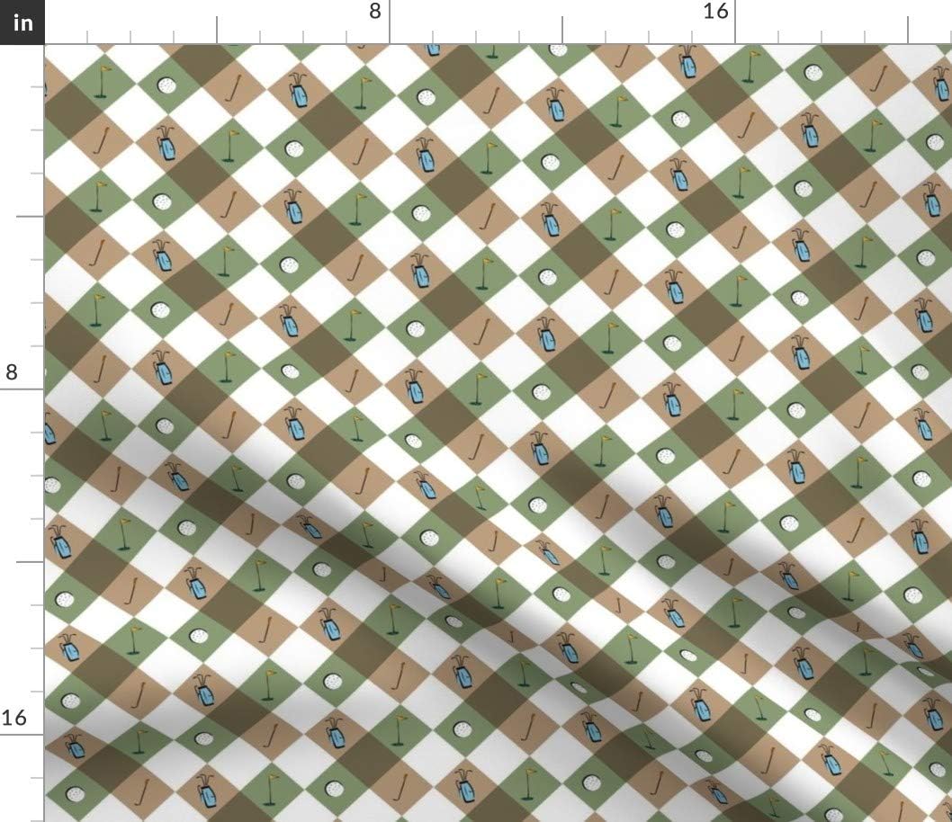 Spoonflower Fabric - Golfing Green White Brown Sport Ball Hole Argyle Club Printed on Petal Signature Cotton Fabric Fat Quarter - Sewing Quilting Apparel Crafts Decor