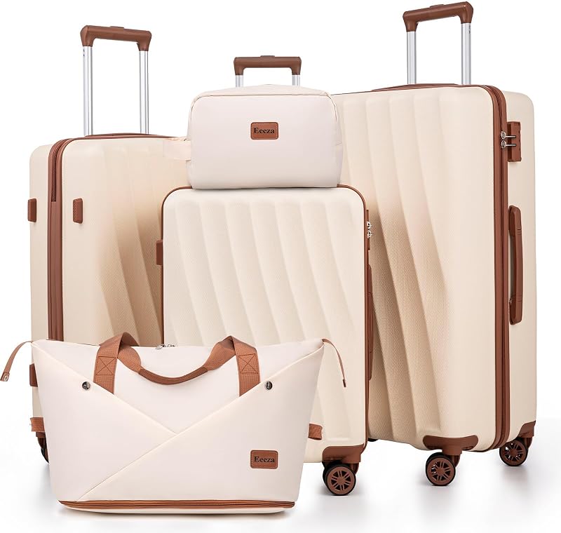 Luggage Sets 5 Piece Suitcases with Wheels(White, 20"/24"/28" DB/TB)