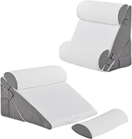 Vista 18 de Bedluxe Juego de 4 almohadas de cuña ajustables de espuma viscoelástica poscirugía para espalda, cuello, alivio del dolor de piernas, cuña de Gris