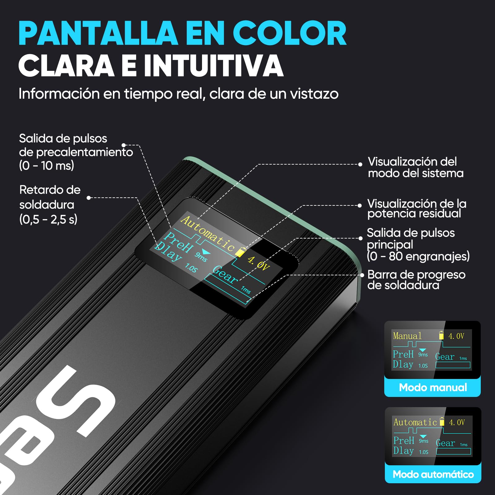 SEESII Mini Soldador por Puntos - SE-209 Soldador de Puntocon con Batería 5,0 Ah 1-80 Niveles para 0,1-0,2 mm Hojas de Níquel, Hierro, Acero Inoxidable, Modo Automático y Manual