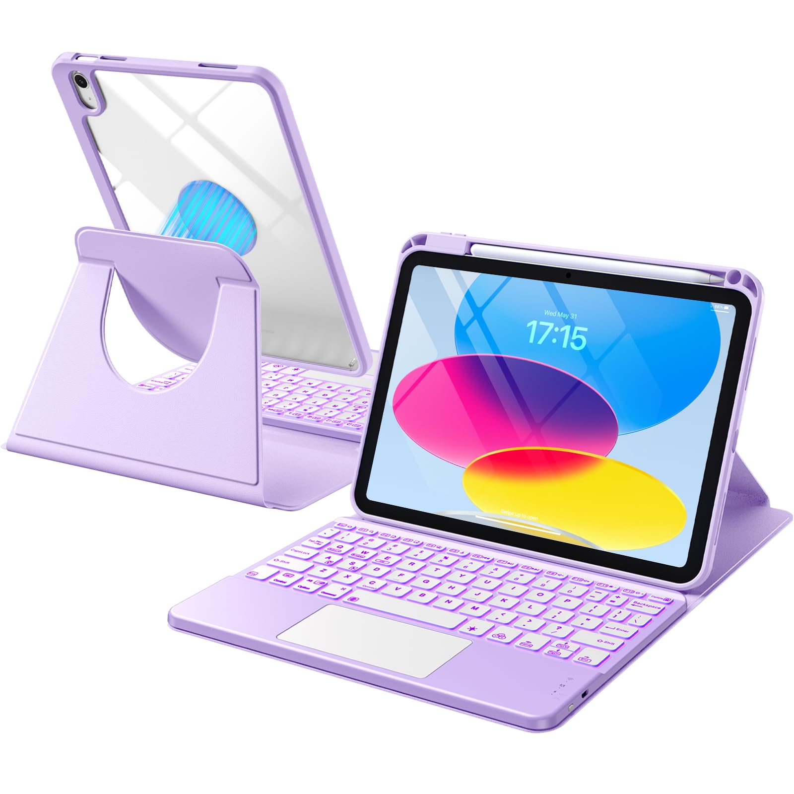 Harvopu for iPad A16 11th/10th Generation Case with Keyboard, 360 Rotation