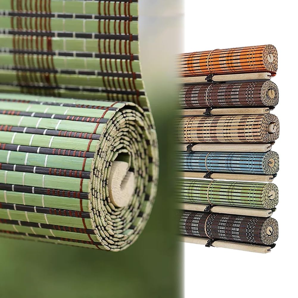 YYLDPFDC Bamboo Roller Blinds No Drill, WxH: 140X160cm Retro Roman Blinds Windows, Natural Wooden Window Decorative Curtain, Sunscreen Drape for Windows,Indoor Easy Installation, Green