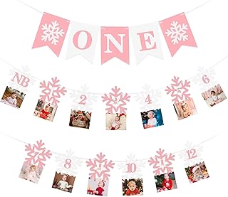 Pink Snowflake One Banner and Snowflake 1st Birthday Photo Banner Winter Onederland 1st Birthday Photo Banner for Winter Onederland 1st Birthday Party Decorations