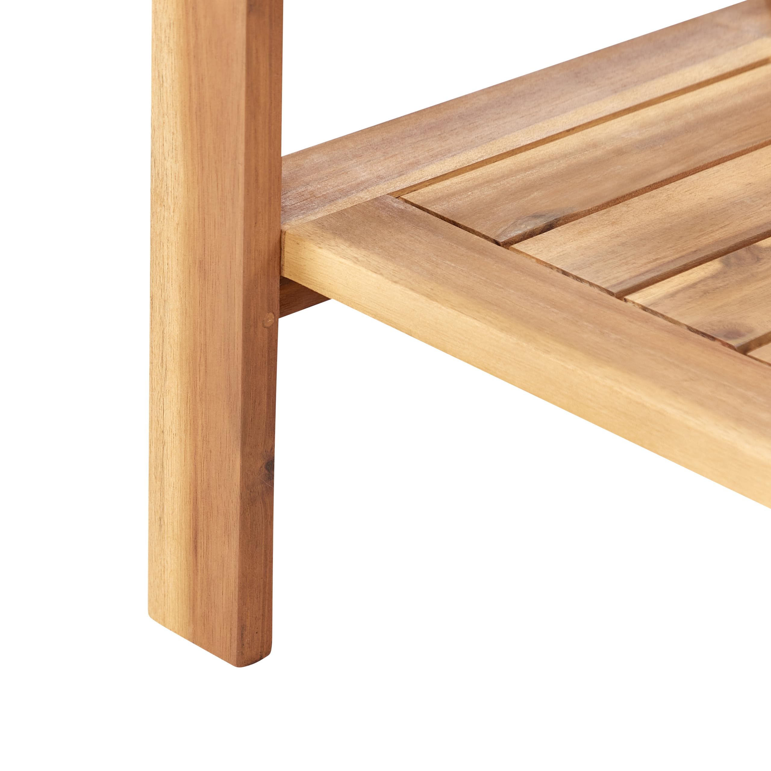 Beliani Carrito de Servicio de jardín Carrito de té con Ruedas de 2 Niveles de Madera de Acacia certificada con Soporte para Botellas marrón Claro Sassari II